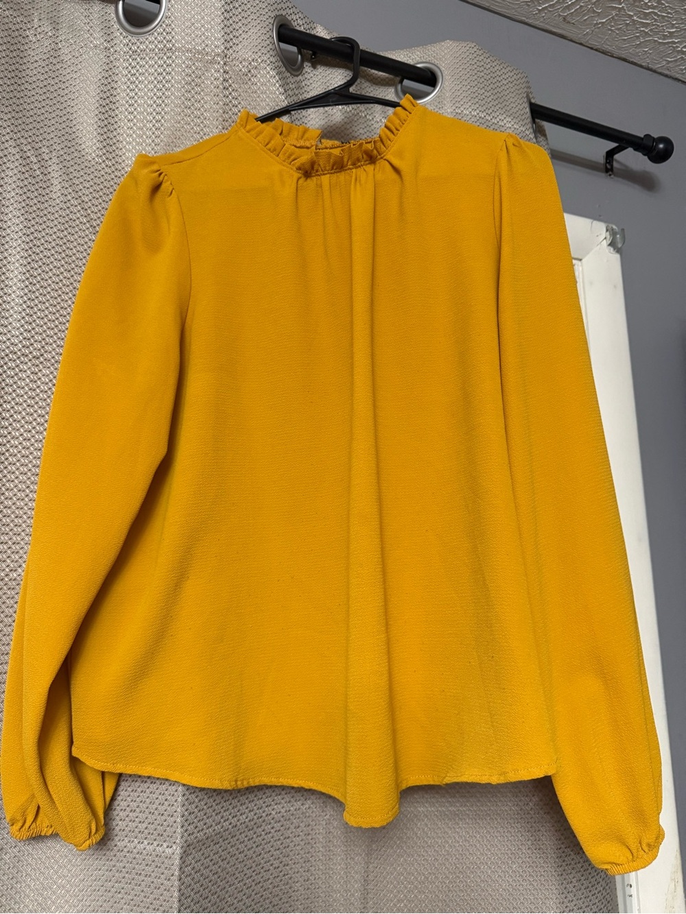 Mustard Yellow Ruffle-Neck Long Sleeve Top